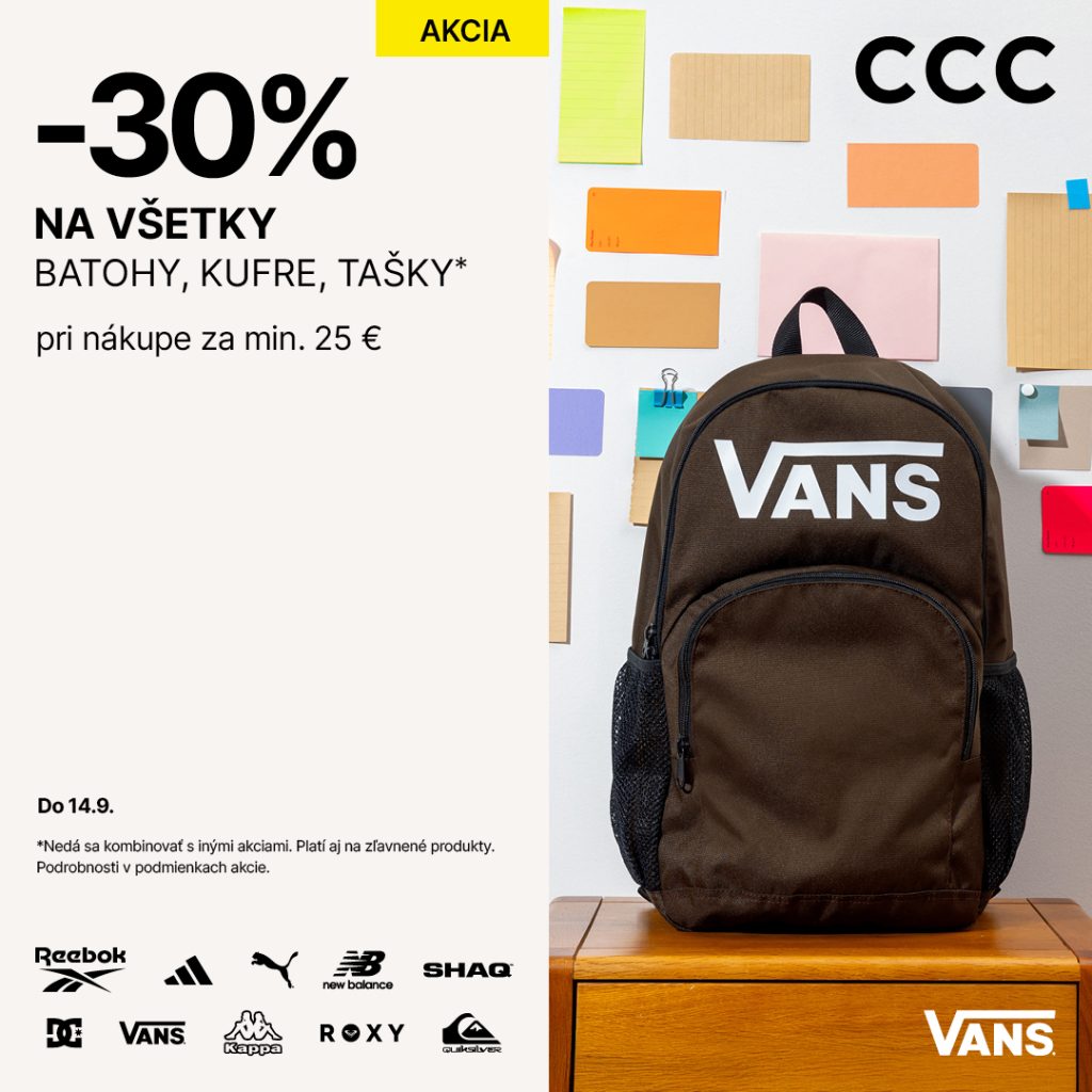 -30% na tašky, kufre a batohy v predajni CCC len do 14.9.2025