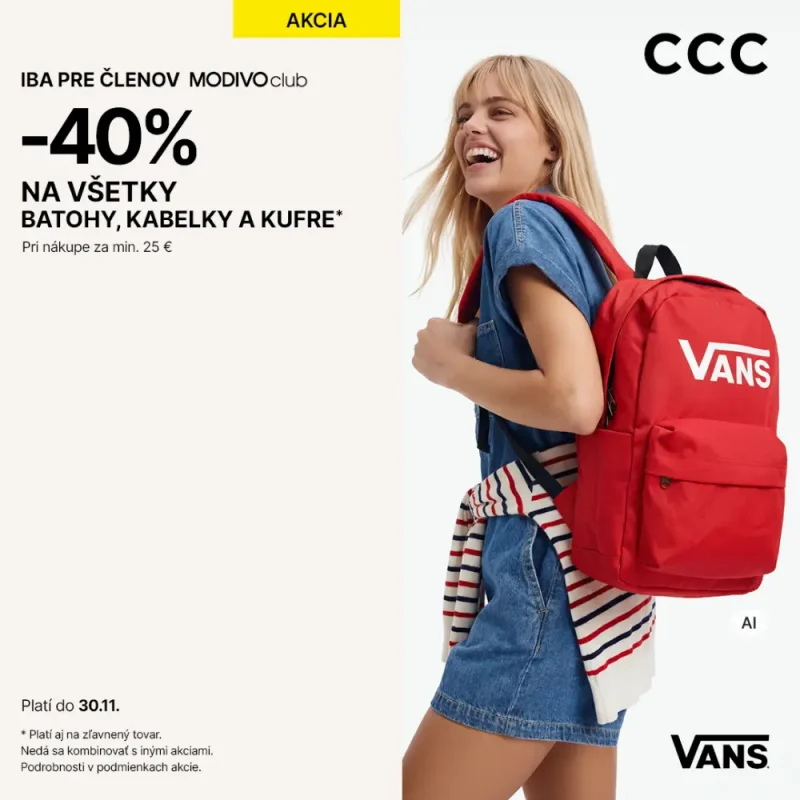 -40 % na tašky, batohy a kufre v CCC